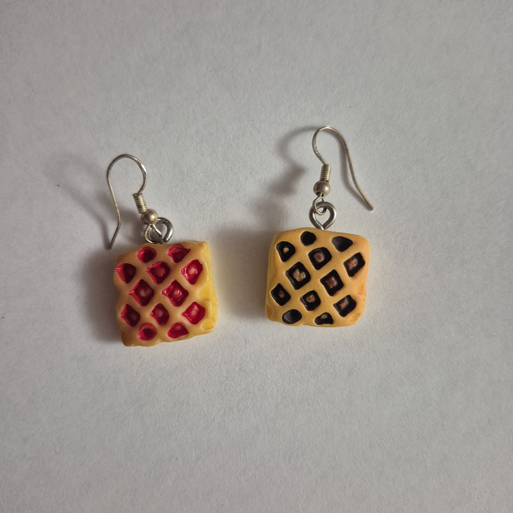 Charming Waffle Earrings with Red and Black Accents